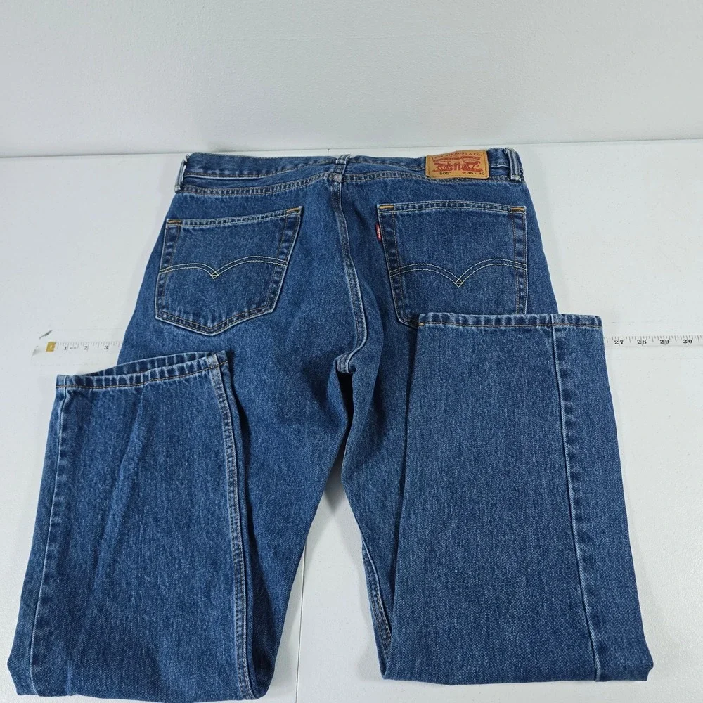 Levis 505 Regular Fit Straight Leg Jeans Mens 36x30 Medium Wash Blue Denim